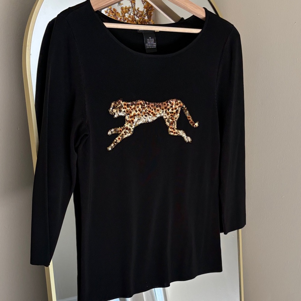 Sweaterworks Black Top with Leopard Design